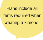 Plans include all items required when wearing a kimono.